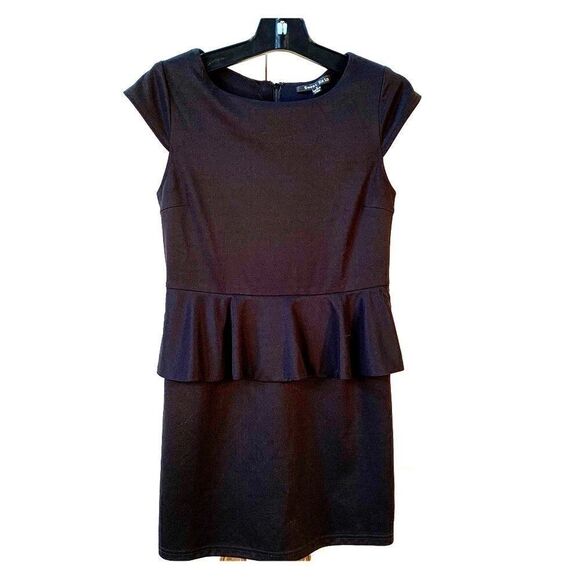 BLACK CAP SLEEVE DRESS w PEPLUM by SWEET RAIN M - Picture 1 of 4